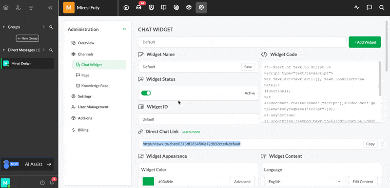 Set up livechat module - Tawk.to