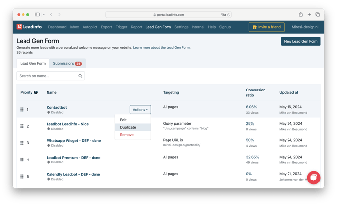 Leadbot Duplication