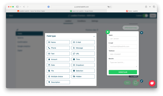 Leadbot form options