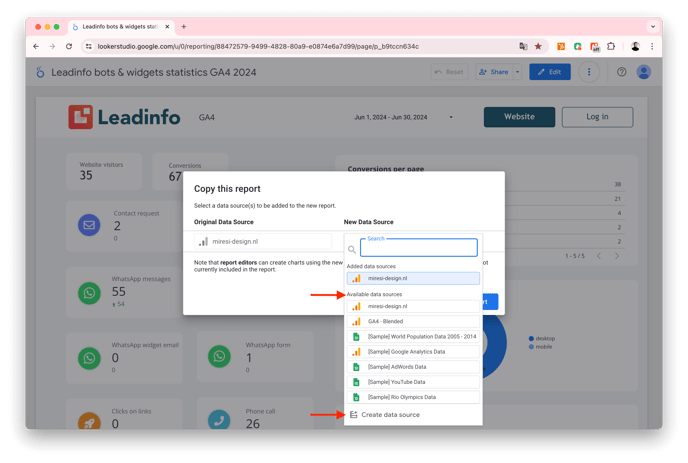 Leadinfo - Looker Studio Rapportage - choose data source