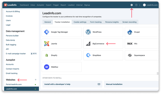 Tracker installation BigCommerce