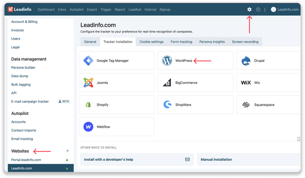 Tracker installation Wordpress