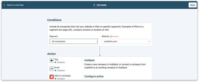Trigger- select website