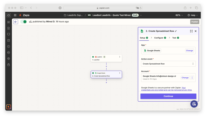 Zapier integration Leadbot - Google sheets