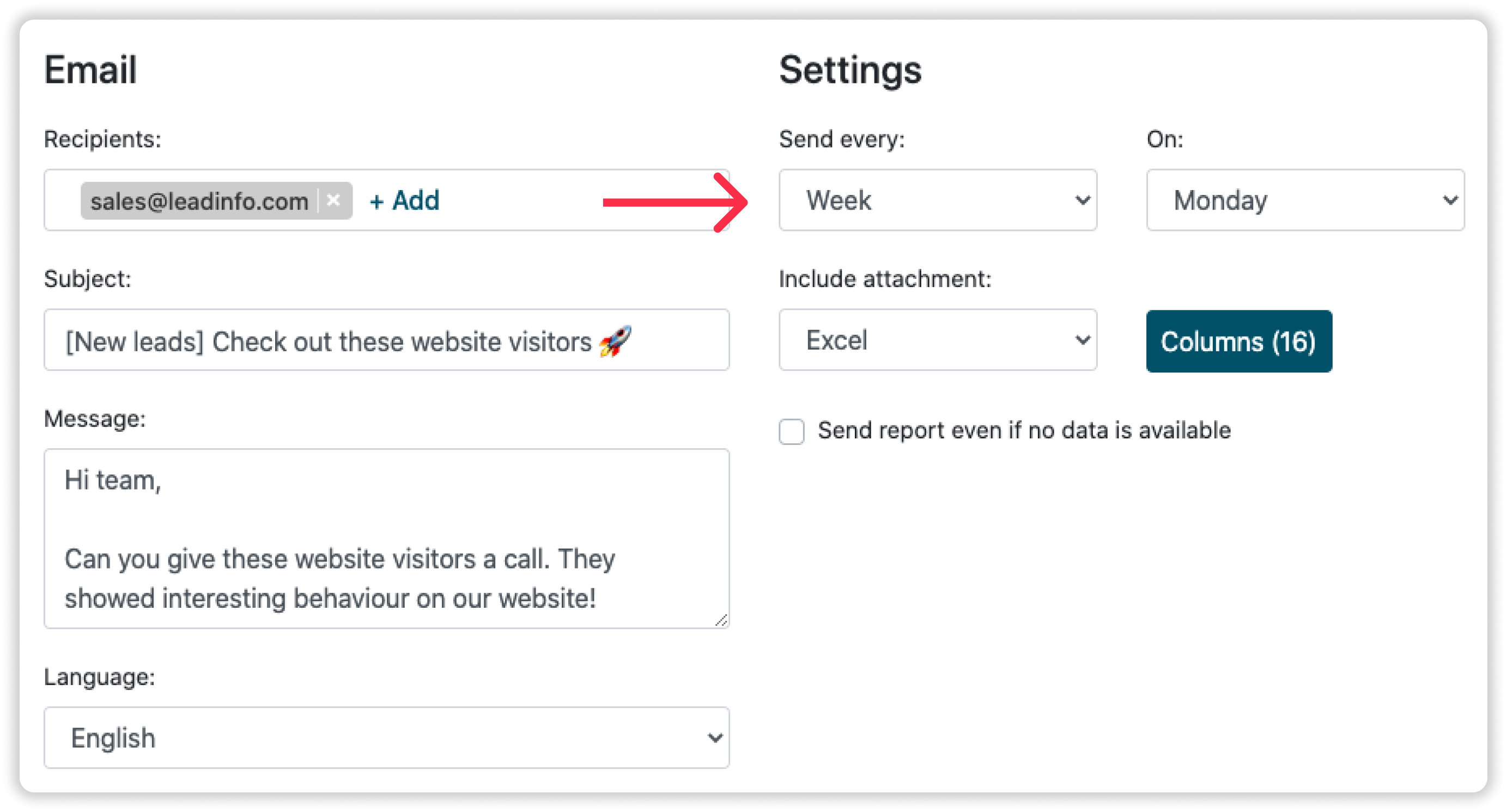 Set up e-mail reports for leads